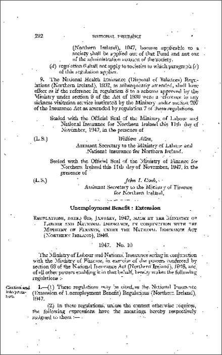 The National Insurance (Extension of Unemployment Benefit) Regulations (Northern Ireland) 1947