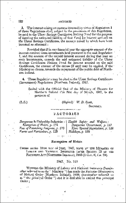 The Factories (Exemption of Hoists) Amendment Order (Northern Ireland) 1947