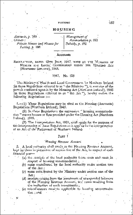 The Housing (Accounts) Regulations (Northern Ireland) 1947