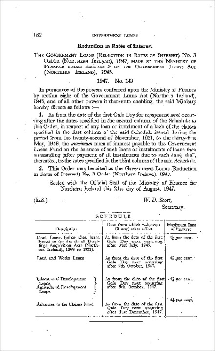 The Government Loans (Reduction in Rate of Interest) No. 3 Order (Northern Ireland) 1947