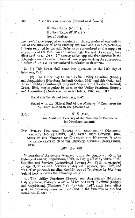 The Utility Furniture (Supply and Acquisition) (No. 2) Order (Northern Ireland) 1947