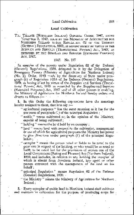 The Tillage General Order (Northern Ireland) 1947