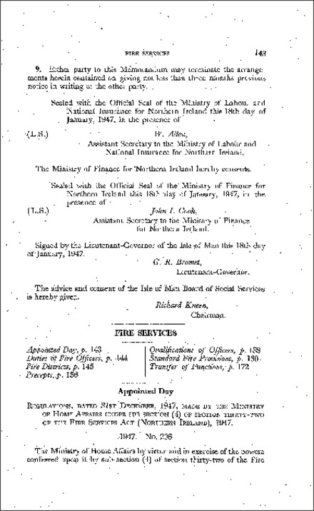 The Fire Services (Appointed Day) Regulations (Northern Ireland) 1947