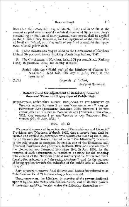 The Reserve Fund Regulations (Northern Ireland) 1947