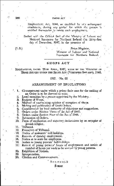 The Shops Regulations (Northern Ireland) 1947