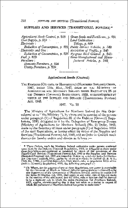 The Rye Grass (Control of Harvesting) Order (Northern Ireland) 1947