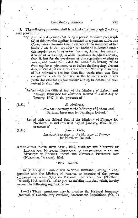 The National Insurance (Increase of Contributory Pensions) Amendment Regulations (No. 2) (Northern Ireland) 1947