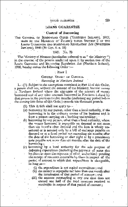 The Control of BorRecording Order (Northern Ireland) 1947