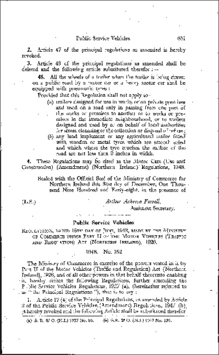 The Public Service Vehicles (Amendment) Regulations (Northern Ireland) 1948