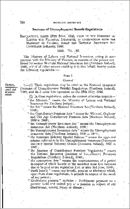 The National Insurance (Increase of Unemployment Benefit) Regulations (Northern Ireland) 1948