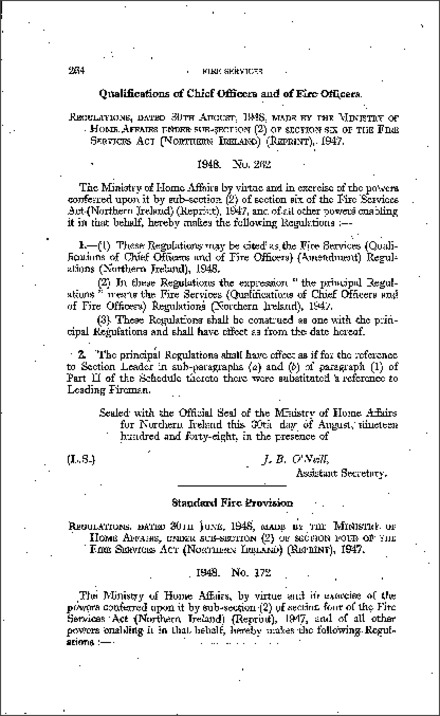 The Fire Services (Standard Fire Provision) (Western Fire Authority) (Amendment) Regulations (Northern Ireland) 1948