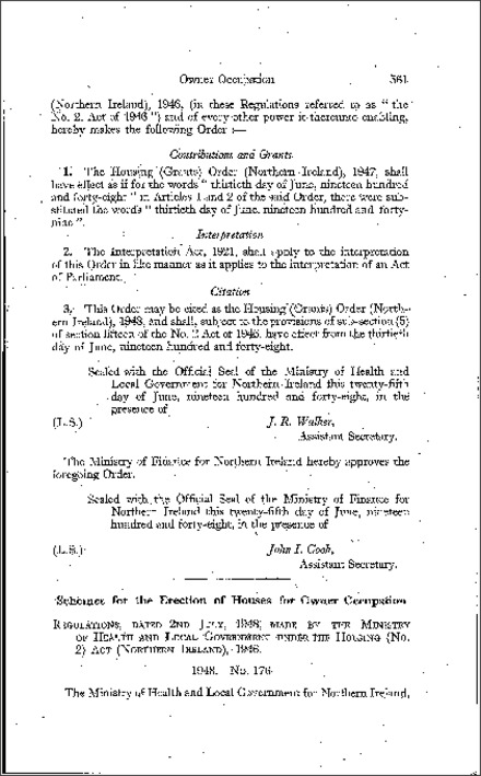 The Housing (Owner Occupation) (Amendment) Regulations (Northern Ireland) 1948