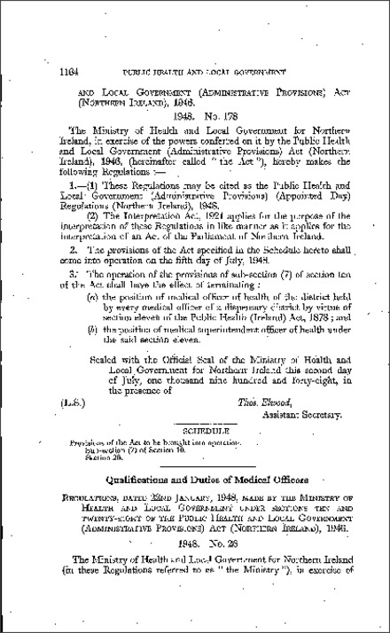 The Public Health and Local Government (Administrative Provisions) (Appointed Day) Regulations (Northern Ireland) 1948