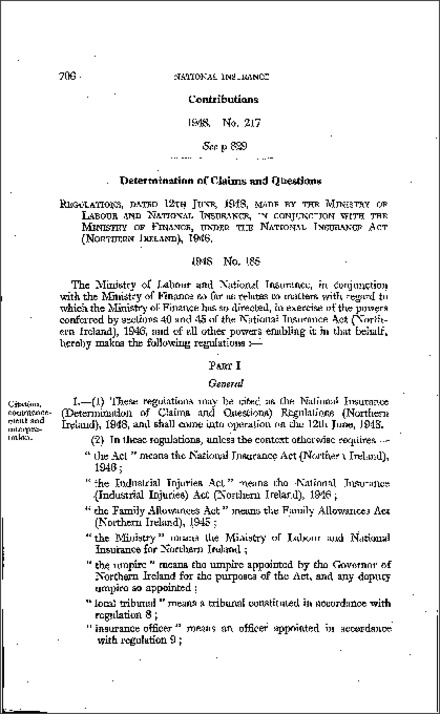 The National Insurance (Determination of Claims and Questions) Regulations (Northern Ireland) 1948