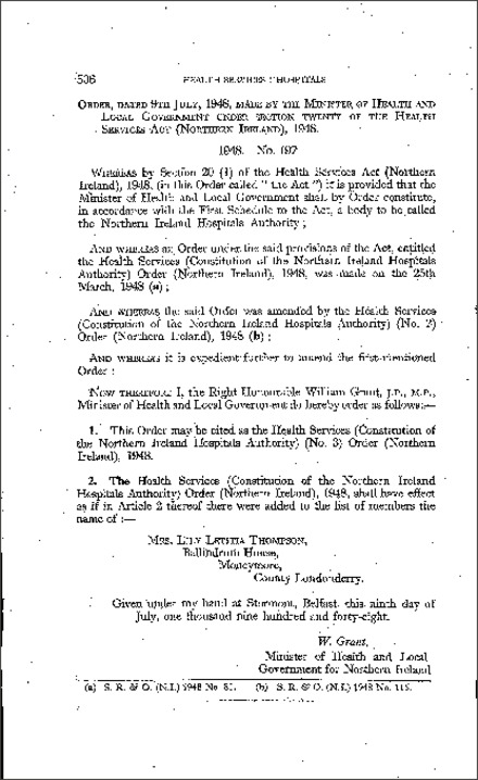 The Health Services (Constitution of the Northern Ireland Hospitals Authority) (No. 3) Order (Northern Ireland) 1948