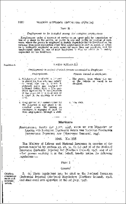 The National Insurance (Industrial Injuries) (Mariners) Regulations (Northern Ireland) 1948