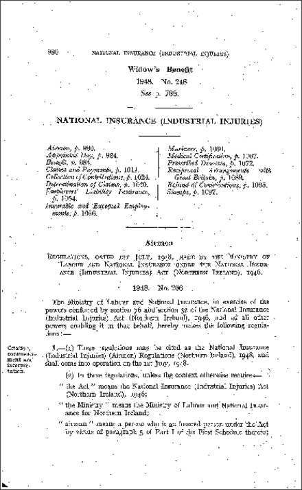The National Insurance (Industrial Injuries) (Airmen) Regulations (Northern Ireland) 1948