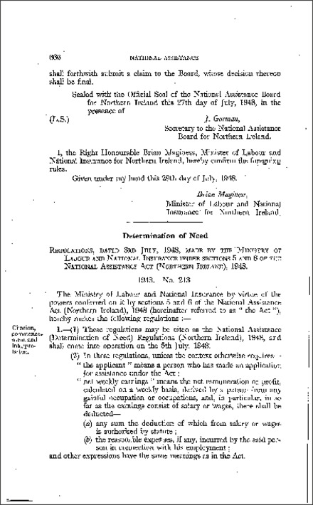 The National Assistance (Determination of Need) Regulations (Northern Ireland) 1948