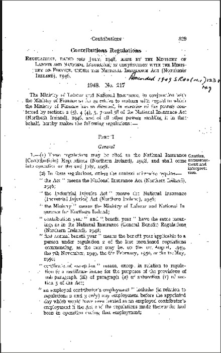 The National Insurance (Contributions) Regulations (Northern Ireland) 1948