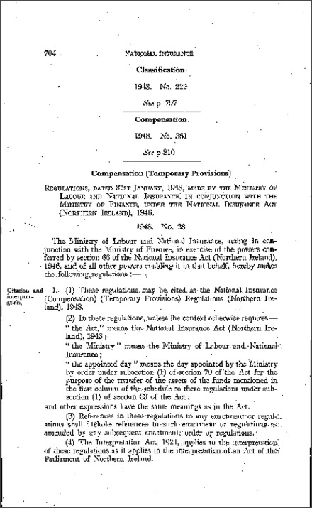 The National Insurance (Classification) Regulations (Northern Ireland) 1948