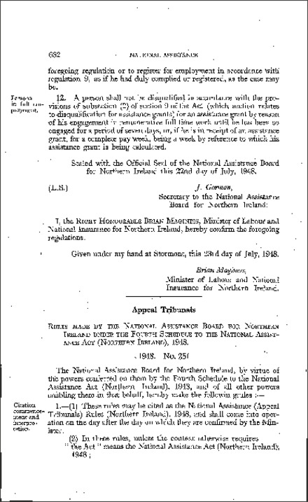 The National Assistance (Appeal Tribunals) Rules (Northern Ireland) 1948