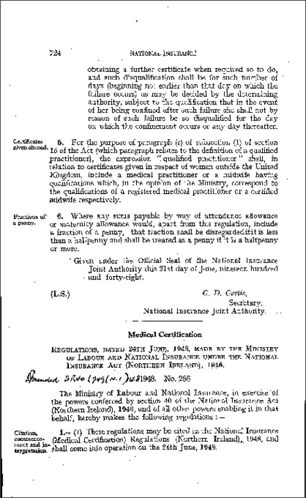 The National Insurance (Medical Certification) Regulations (Northern Ireland) 1948