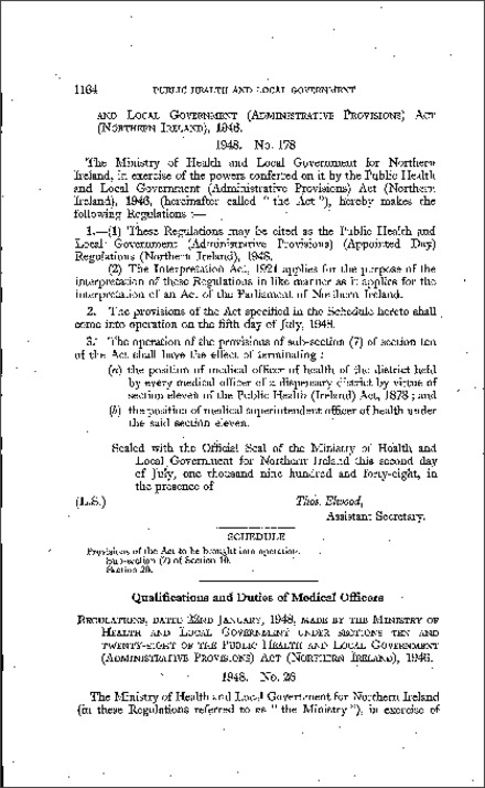 The Health Authorities (Qualifications and Duties of Medical Officers) Regulations (Northern Ireland) 1948