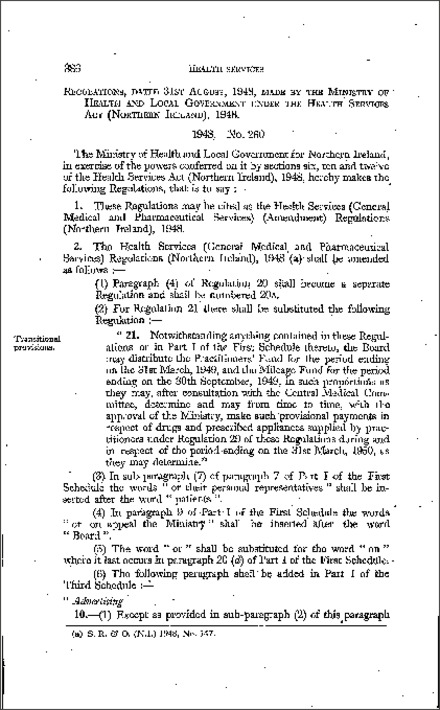 The Health Services (General Medical and Pharmaceutical Services) (Amendment) Regulations (Northern Ireland) 1948
