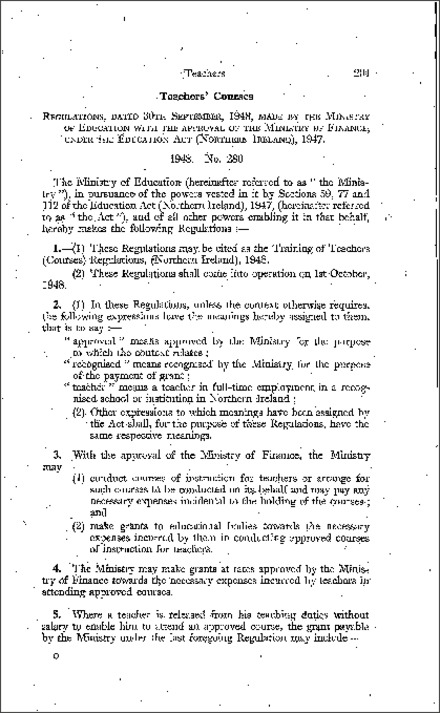 The Training of Teachers (Courses) Regulations (Northern Ireland) 1948
