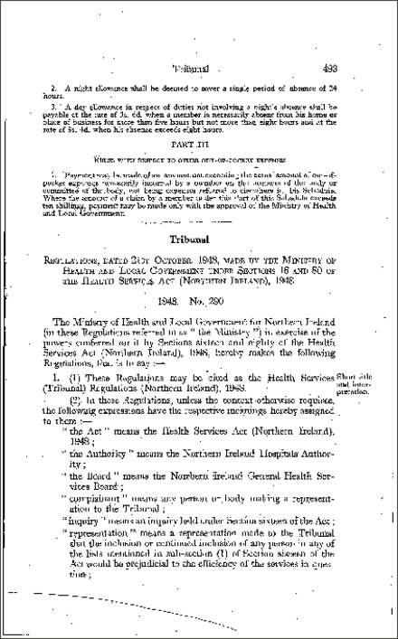 The Health Services (Tribunal) Regulations (Northern Ireland) 1948