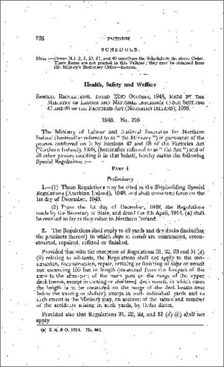 The Shipbuilding Special Regulations (Northern Ireland) 1948