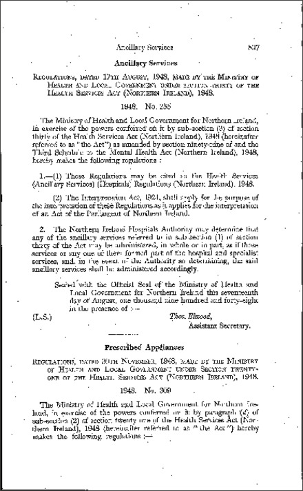 The Health Services (Prescribed Appliances) (Hospitals) Regulations (Northern Ireland) 1948