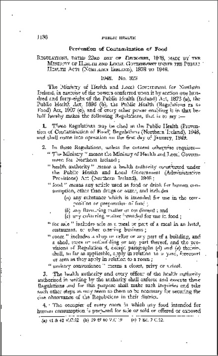 The Public Health (Prevention of Contamination of Food) Regulations (Northern Ireland) 1948