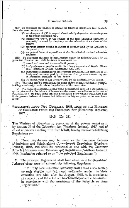 The Grammar Schools (Admissions and Scholarships) (Amendment) Regulations (Northern Ireland) 1948