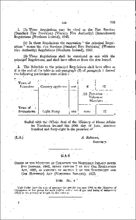 The Rate of Payment to the Ministry of Commerce (Northern Ireland) 1948