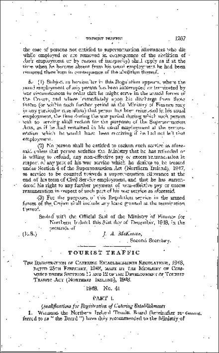 The Registration of Catering Establishments Regulations (Northern Ireland) 1948