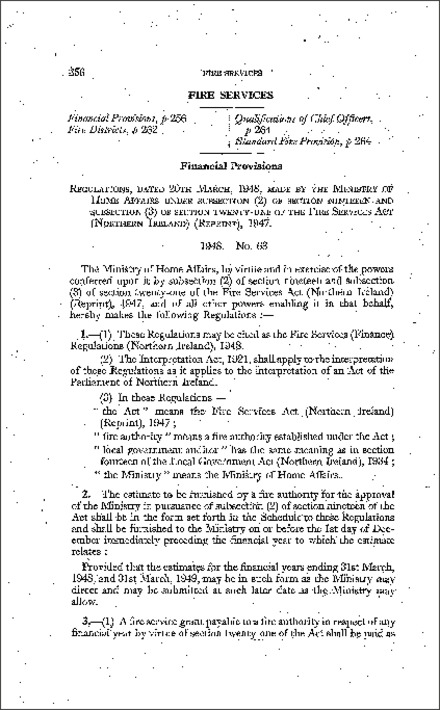 The Fire Services (Finance) Regulations (Northern Ireland) 1948