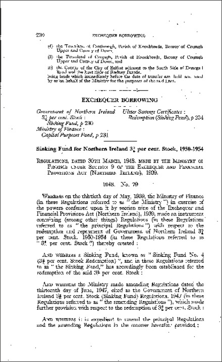 The Government of Northern Ireland 31/2 per cent. Stock Sinking Fund (Amendment) Regulations (Northern Ireland) 1948