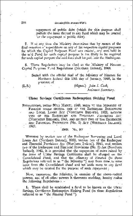 The Ulster Saving Certificates Redemption (Sinking Fund) Regulations (Northern Ireland) 1948
