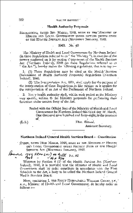 The Health Services (Constitution of the Northern Ireland General Health Services Board) Order (Northern Ireland) 1948