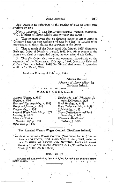The Aerated Waters Wages Council Wages Regulations Order (Northern Ireland) 1948