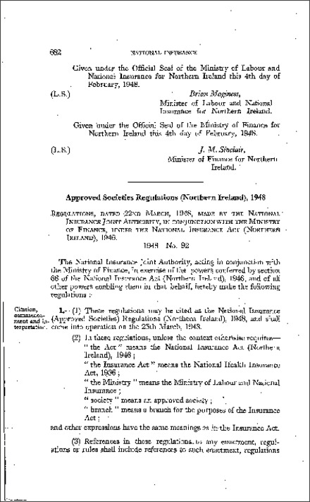The National Insurance (Approved Societies) Regulations (Northern Ireland) 1948