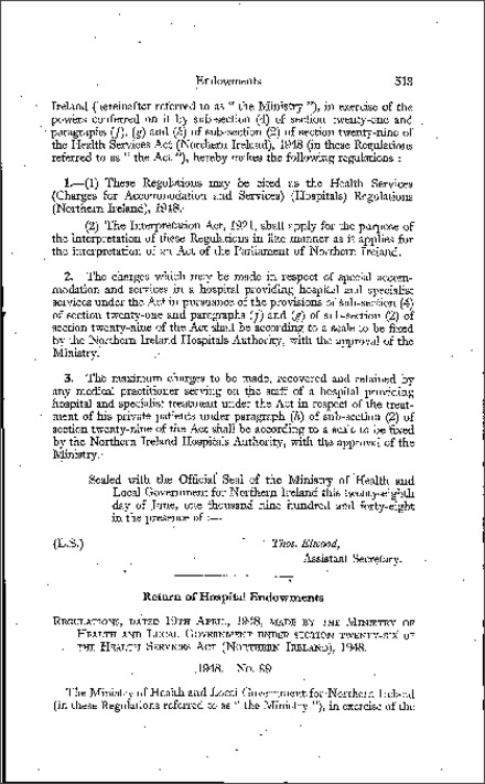 The Health Services (Return of Hospital Endowments) Regulations (Northern Ireland) 1948