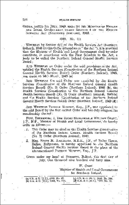 The Health Services (Constitution of the Northern Ireland General Health Services Board) (No. 2) Order (Northern Ireland) 1949