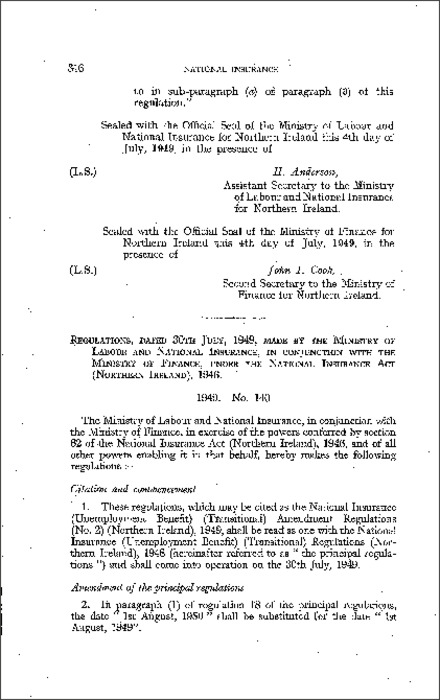 The National Insurance (Unemployment Benefit) (Transitional) Amendment Regulations (No. 2) (Northern Ireland) 1949