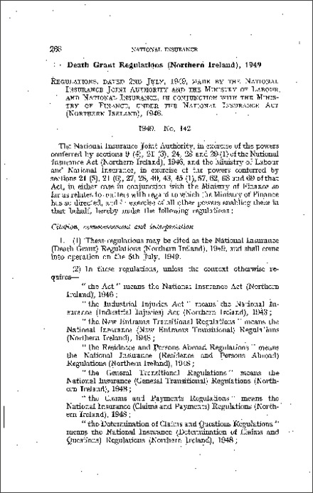 The National Insurance (Death Grant) Regulations (Northern Ireland) 1949