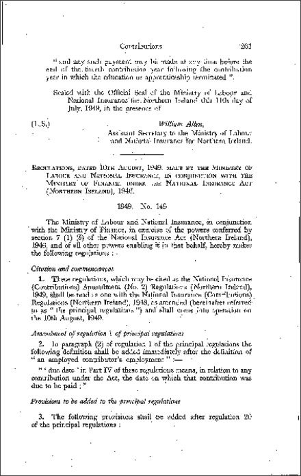 The National Insurance (Contributions) Amendment (No. 2) Regulations (Northern Ireland) 1949