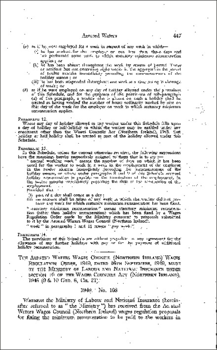The Aerated Waters Wages Council (Northern Ireland) Wages Regulations (Northern Ireland) 1949