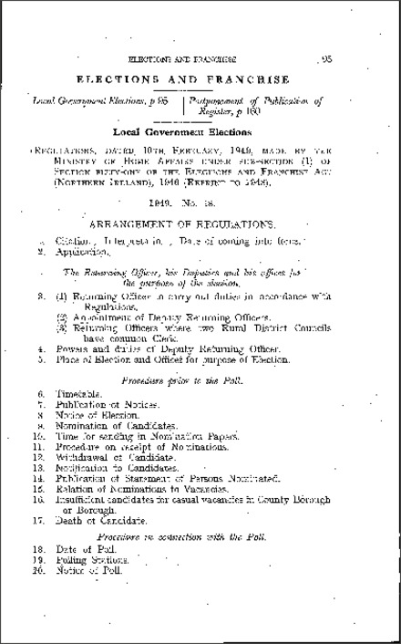 The Electoral (Local Government Elections) Regulations (Northern Ireland) 1949