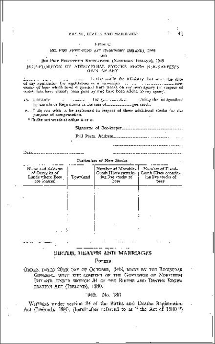 The Registration of Births and Deaths (Forms) Order (Northern Ireland) 1949